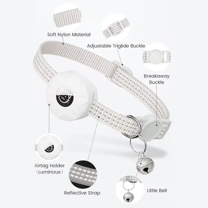 Pour collier de chat Apple AirTag, collier pour animaux de compagnie avec support airtag et cloche c