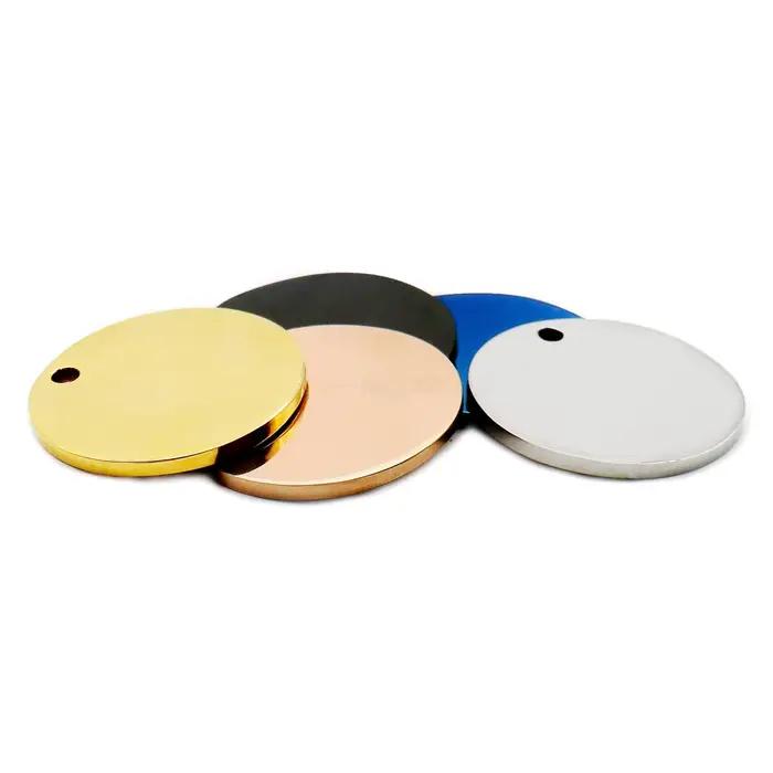Étiquette d'identification en acier inoxydable, 20 pièces, collier miroir rond pour animaux de compa