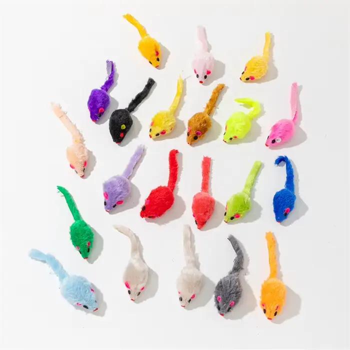 Jouets en fausse souris en polaire douce pour chat, 10 pièces, plumes colorées, jouets amusants pour