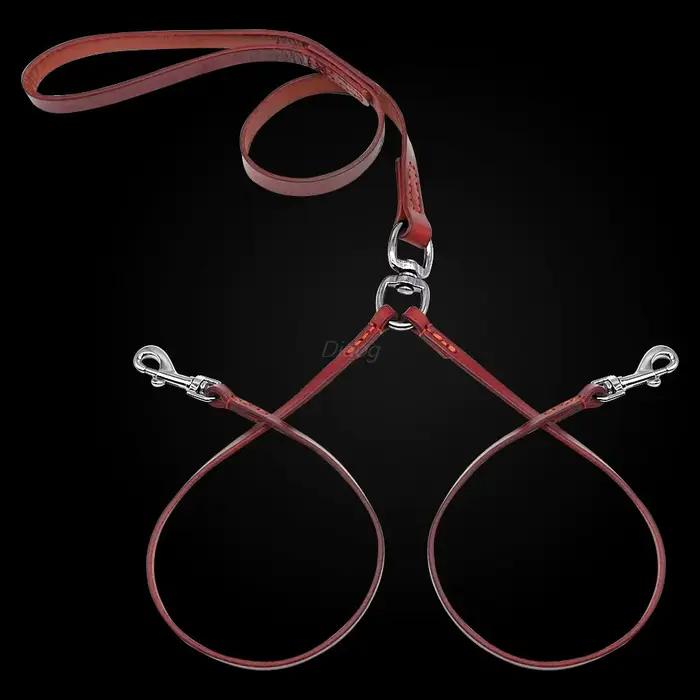 Double laisse pour deux petits chiots, en cuir, sans angle, coupleur, testée pour la marche et l'ent