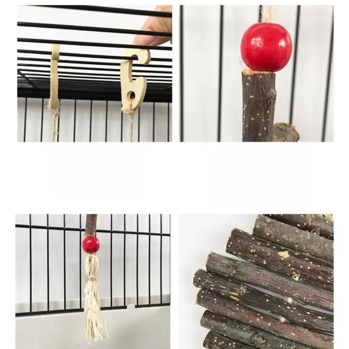 Jouet à mâcher en bois de pomme naturel, 1 pièce, ficelle suspendue pour petits animaux de compagnie
