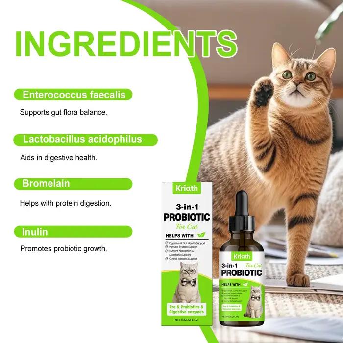 Gouttes probiotiques 3 en 1 pour chat – Soutient l'équilibre intestinal, une absorption facile et un