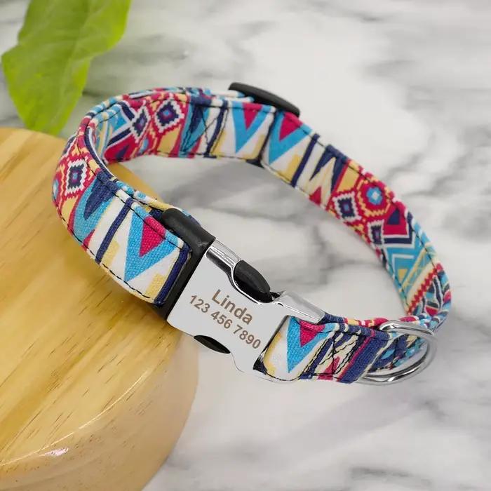 Collier de chien en nylon réglable colliers d'identification de chat de chiens personnalisés avec bo