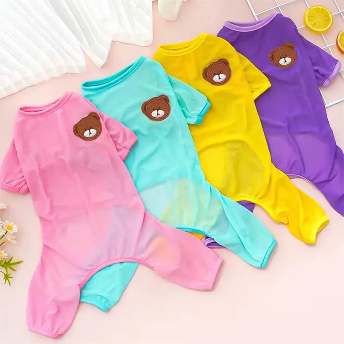 Pyjama d'été en maille ours pour petits et grands chiens, combinaison rose, bleu, violet, jaune, gre