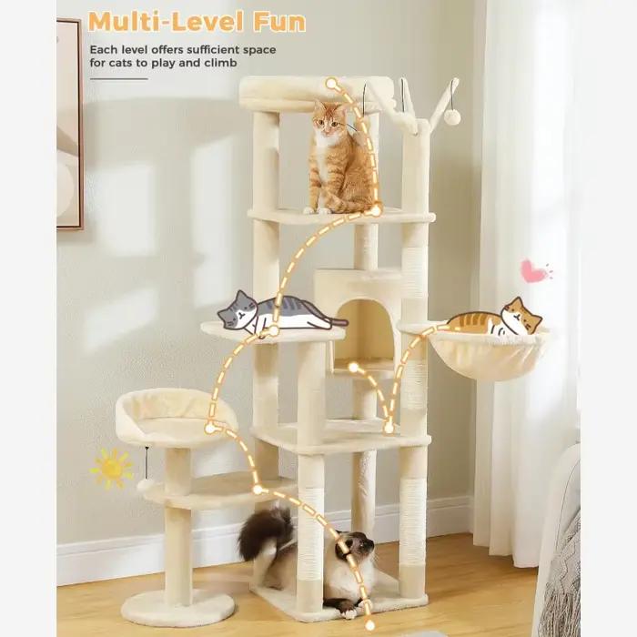 Arbre à chat à plusieurs niveaux pour chats d'intérieur, tour à chat avec griffoir recouvert de sisa