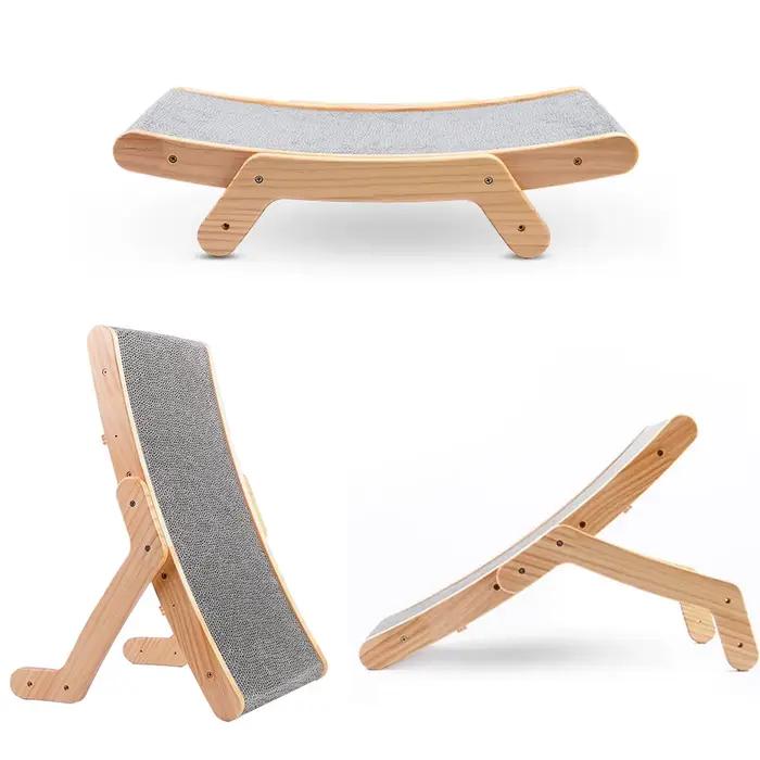 Planche à Gratter pour Chat, Cadre en Bois, Lit Moyen 3 en 1, Poste à Gratter, Jouets Anti-Rayures, 