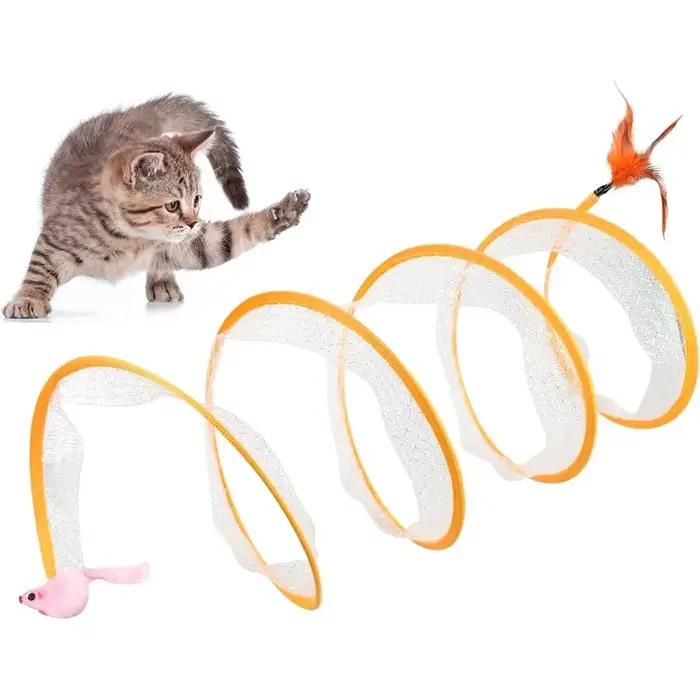 Tunnel pliable Type S pour chat, jouet de printemps, souris avec boules et plis, jouets d'extérieur 