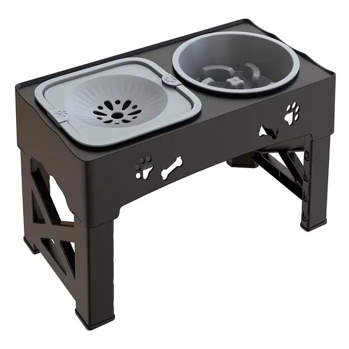 Mangeoire pour animaux de compagnie 3 en 1, bols à alimentation lente, doubles bols pliables avec 5 