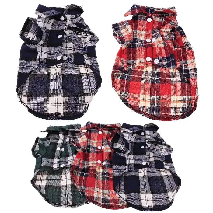 Vêtements pour petits chiens/chat, chemise à carreaux, manteau à revers, veste, hauts, accessoires p