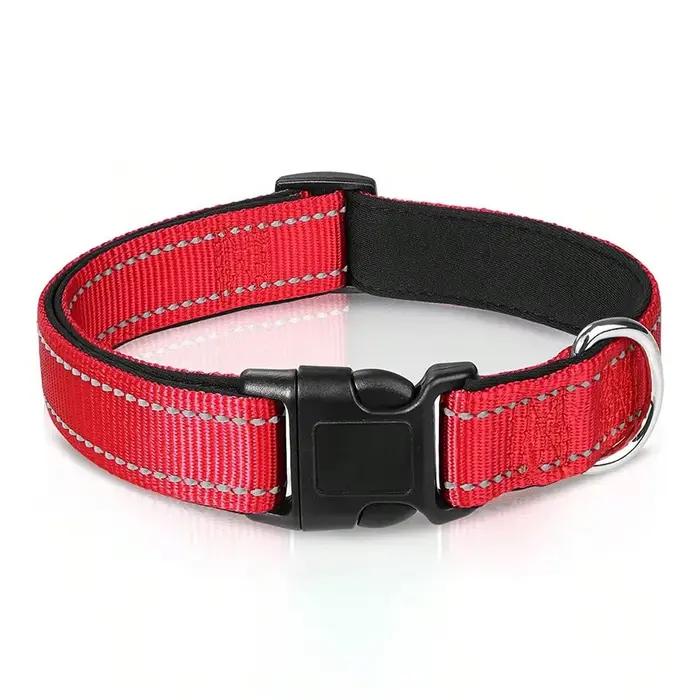 Collier réfléchissant pour chien, doux, rembourré, respirant, rayures de sécurité, réglable, mignon,