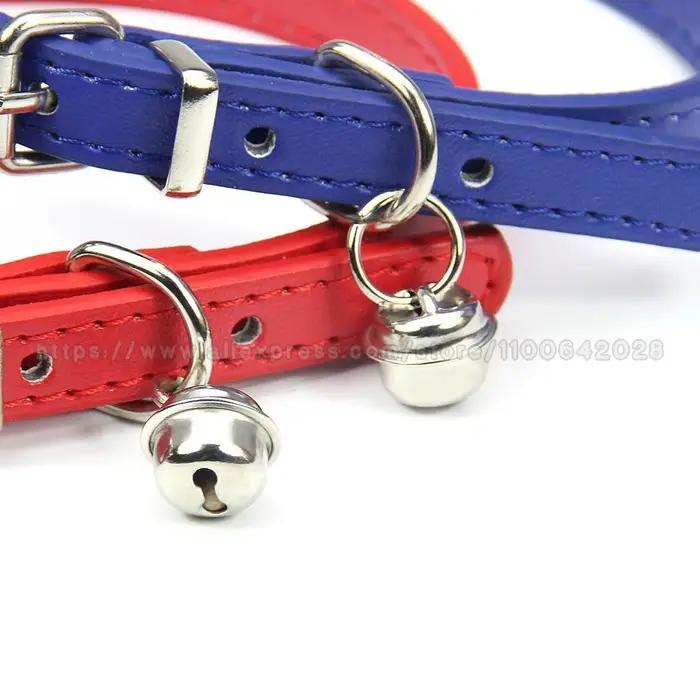 Collier mignon en cuir PU pour chiot et chat, avec cloches, pour petit chien et chaton, fournitures 