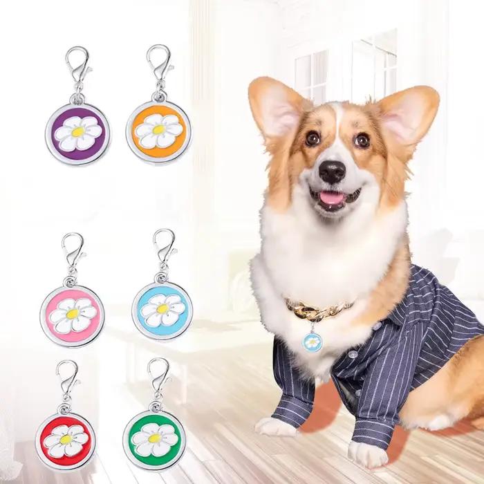 Porte-clé rond en forme de fleur pour chien et chat, carte d'identité personnalisée, nom, accessoire