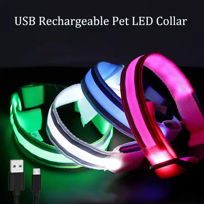 USB Rechargeable/bouton batterie collier de chien lumière lumineuse clignotant brillant Nylon réfléc