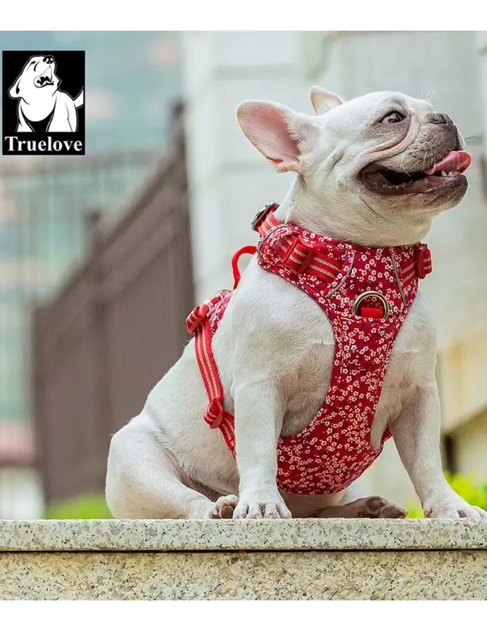 Truelove harnais pour chien de compagnie Floral sans traction tissu de coton respirant et réfléchiss