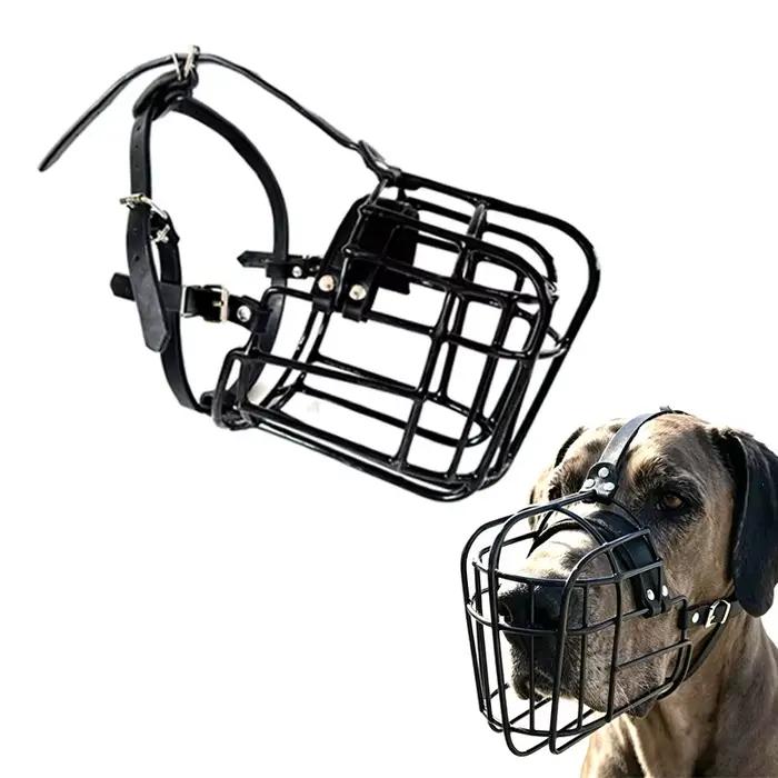 Muselière réglable en forme de panier pour grands chiens avec sangles en cuir, respirante, pour l'en