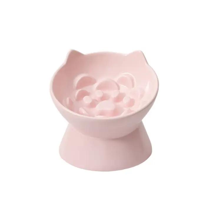 Bol de nourriture lente en céramique pour chat, mignon bassin d'alimentation pour chien à bouche inc