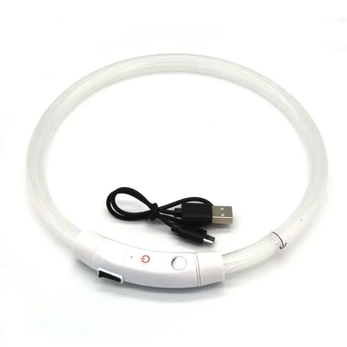 Collier pour chien en fibre optique LED PVC, lumière de sécurité nocturne rechargeable par USB, mult