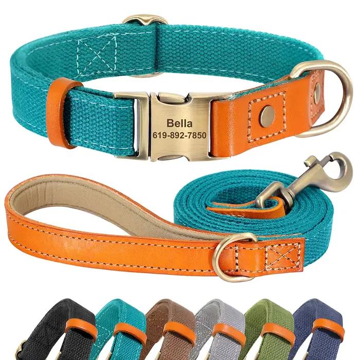 Ensemble de laisse de collier de chiot de chien personnalisé en Nylon, en cuir véritable, plaque sig