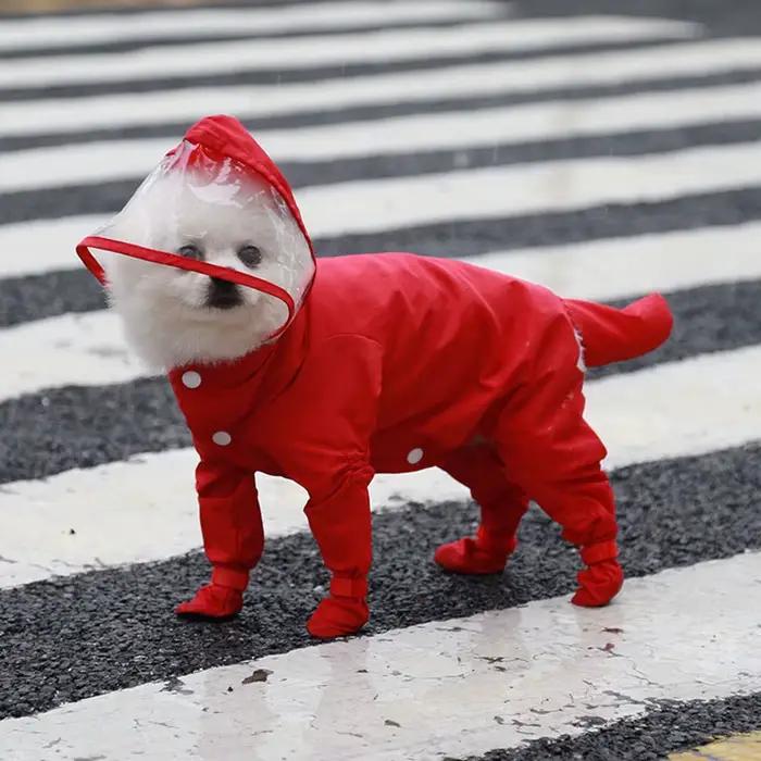 Vêtements imperméables pour petits chiens, imperméable avec chaussures de pluie, bottes, salopette, 