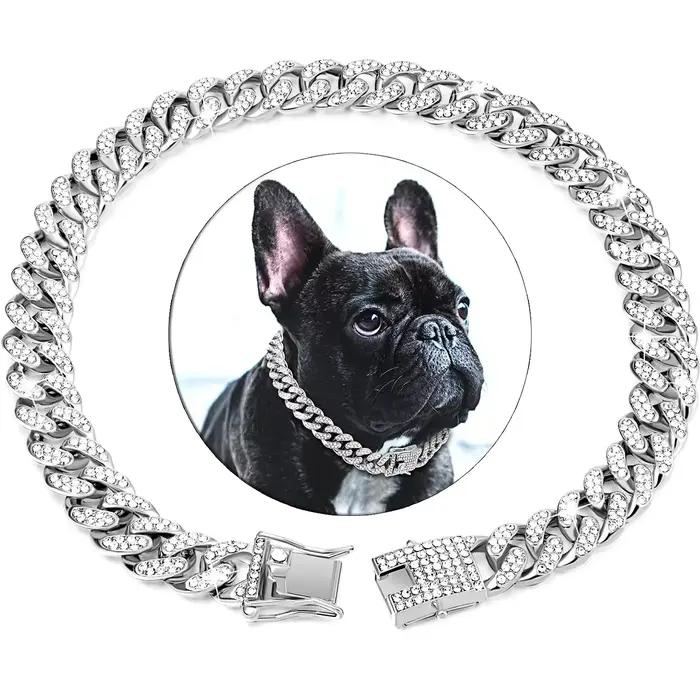 Collier chaîne pour chien en strass, métal or fort, lien cubain, collier de luxe en diamant pour chi