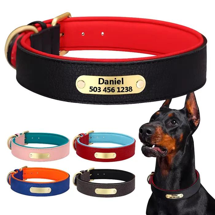 Collier de chien gravé personnalisé colliers de chiens rembourrés en cuir avec étiquette de plaque d