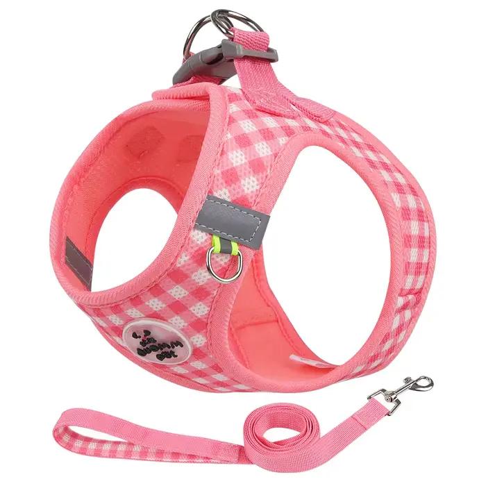 Ensemble harnais et laisse pour chat, style gilet à carreaux, doux et respirant, sangle de marche ré