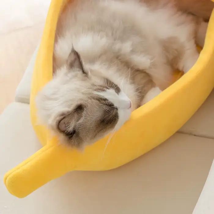 Lit d'hiver pour chat banane, maison drôle et confortable, tapis pour chat, chaud et Durable, panier