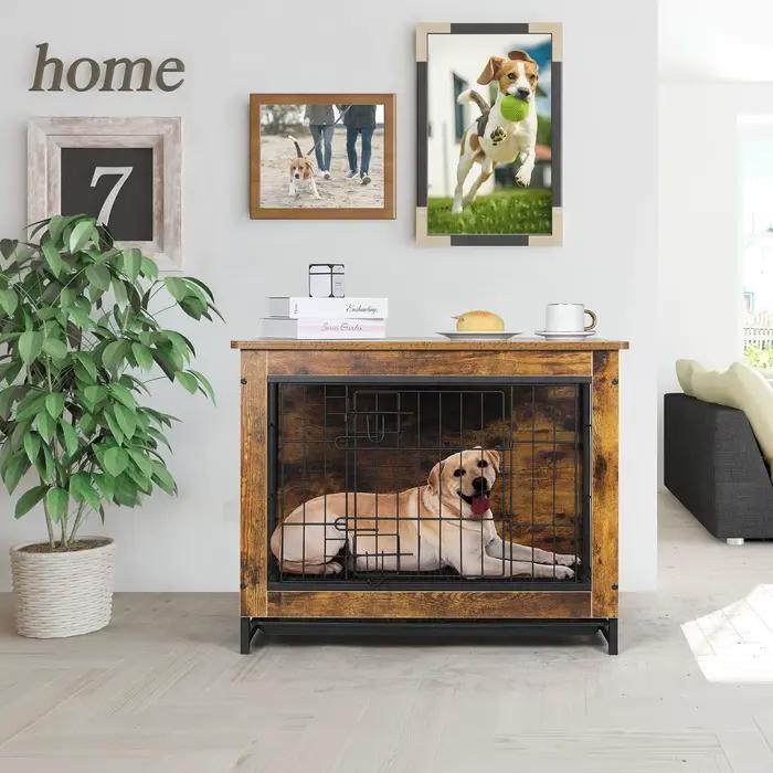 AOOU-Table d'appoint moderne en bois pour chien avec doubles portes, chenil pour chien, meubles de c