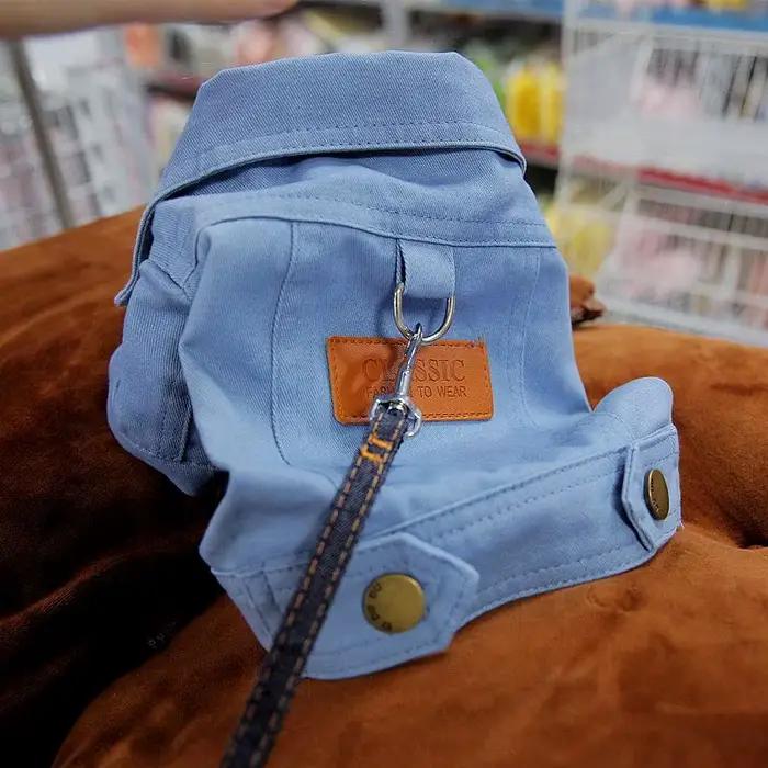 Costume de printemps pour chien, manteau en Denim, vêtements avec anneau de laisse en D pour petits 