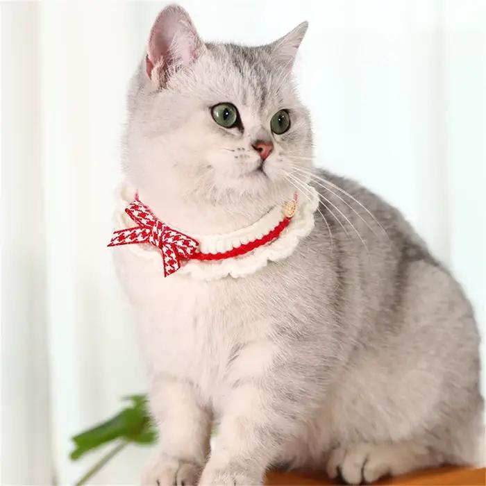 Serviette de salive pour chat, mignonne, tricotée à la main, réglable, pour chaton, chiot, collier à