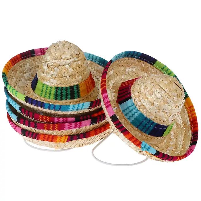 Mini chapeau de paille coloré pour chiens de compagnie, Sombrero pour chat, chapeau de soleil, fête 