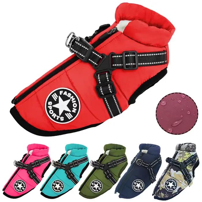 Vêtements d'hiver pour chien avec harnais, veste imperméable et chaude en coton pour petits et grand