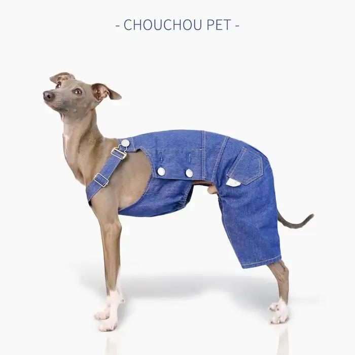 Salopette en denim lévrier italien rétro classique tissu de protection des jambes pantalon réglable 