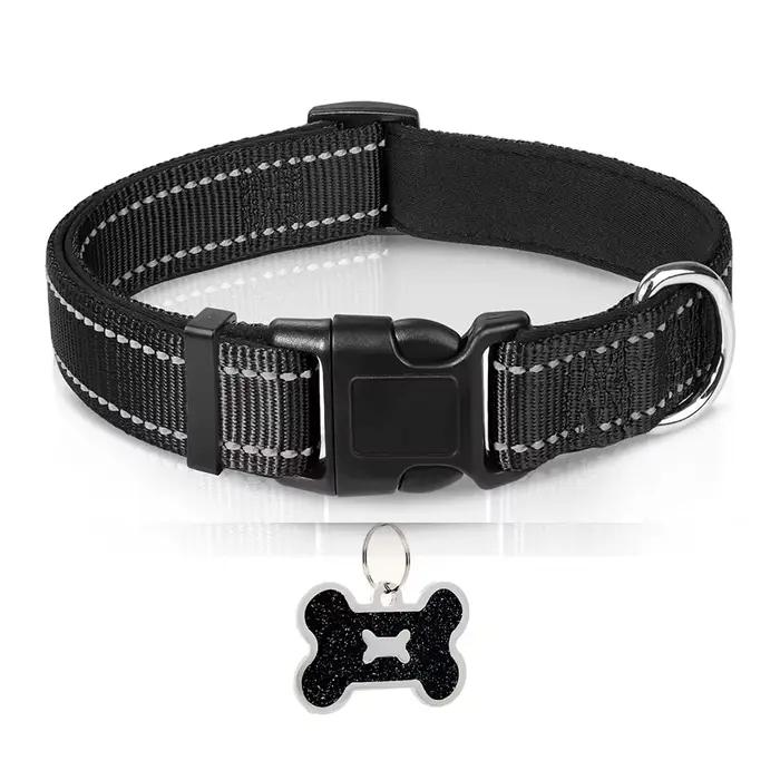 Collier pour chien en nylon doux rembourré réglable respirant durable confortable collier réfléchiss