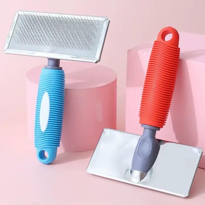 Brosse de Énergie en Silicone pour Chat et Chien, Peigne en Acier Inoxydable avec Poignée Confortabl