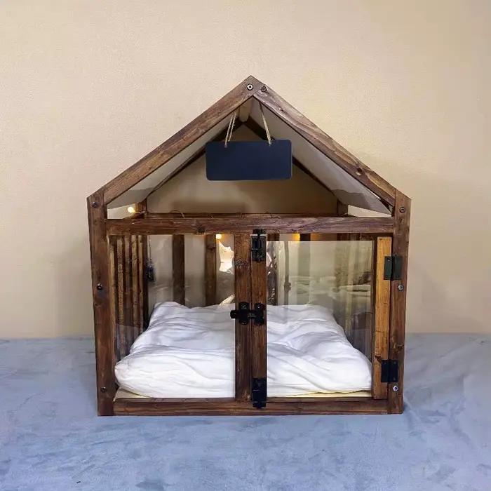Chenil Transparent en bois massif pour petit chien
