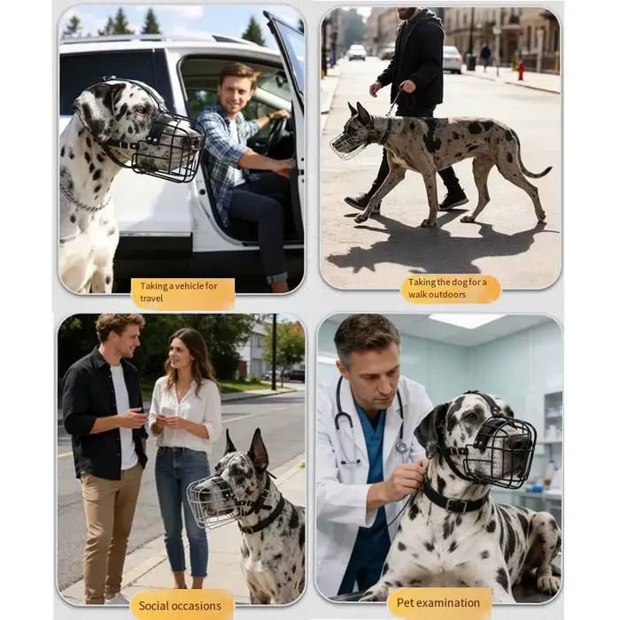 Muselière réglable en forme de panier pour grands chiens avec sangles en cuir