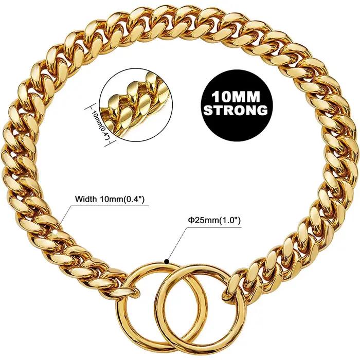 Collier de chaîne pour chien noir or 10MM lien cubain