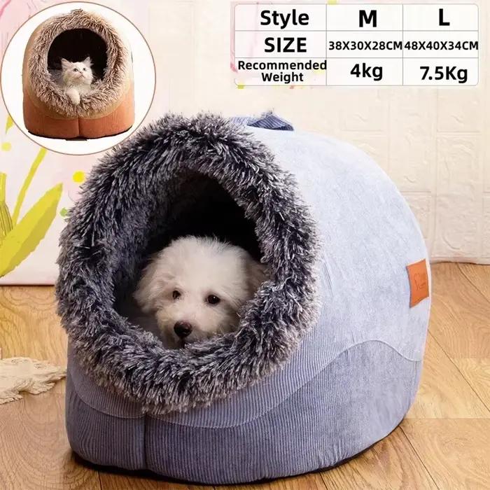 Chenil pour chien/chat confortable automne et hiver rayé cheveux longs nid Portable chaud épaissi