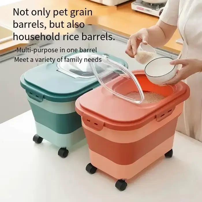 Conteneur de stockage hermétique pliable pour aliments pour animaux de compagnie avec couvercle