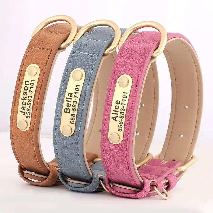 Collier de chien personnalisé en cuir PU gravé