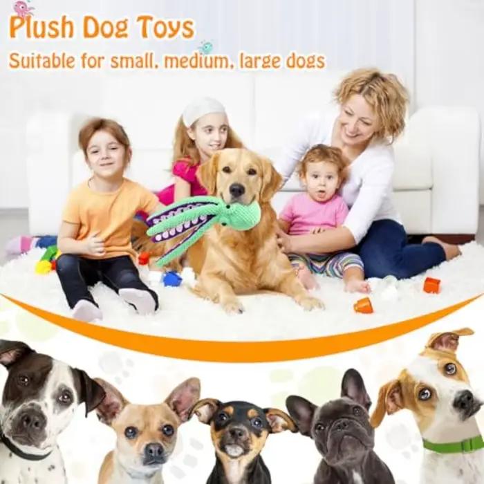 Jouet pour chien en forme de pieuvre tricotée amusante et qui couine