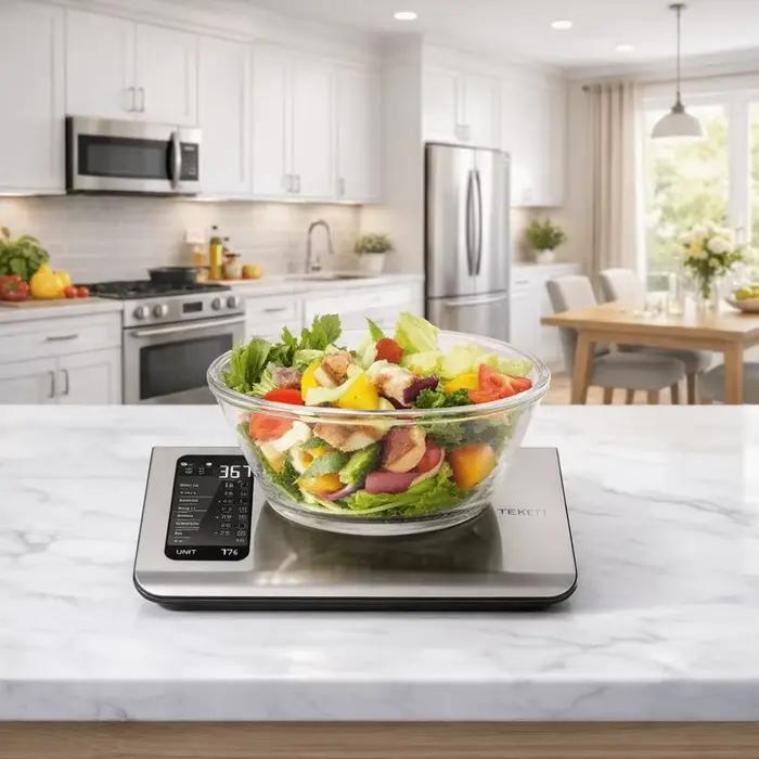 Balance alimentaire intelligente en acier inoxydable avec application gratuite et suivi de 19 nutriments