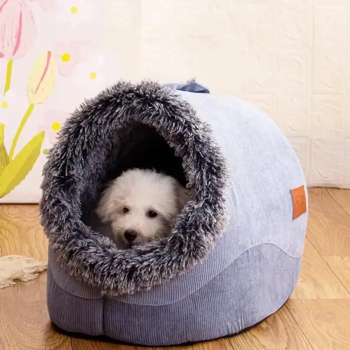 Chenil pour chien/chat confortable automne et hiver rayé cheveux longs nid Portable chaud épaissi