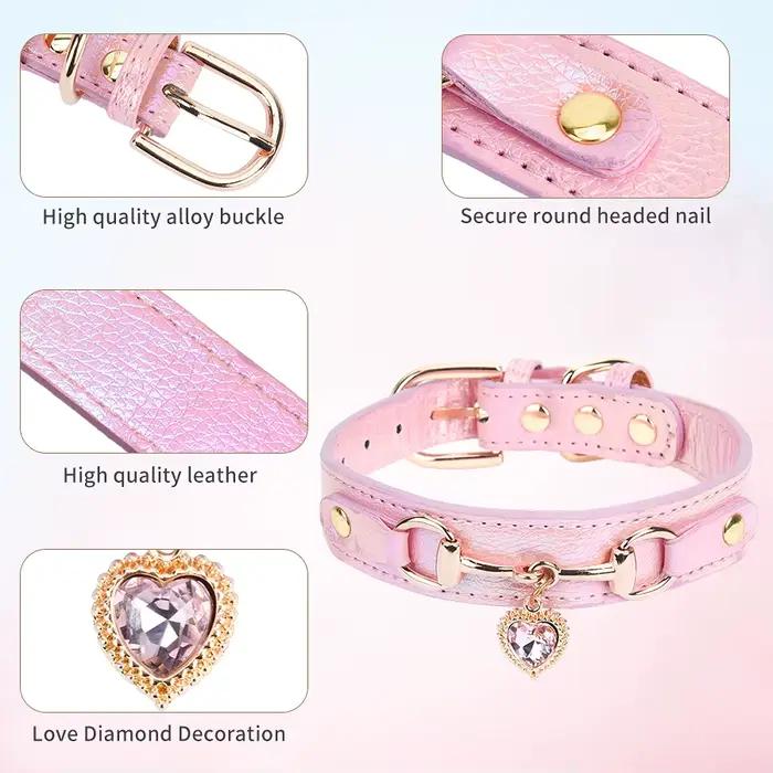 Beau collier pour chat et chien en PU décoré d'amour étincelant