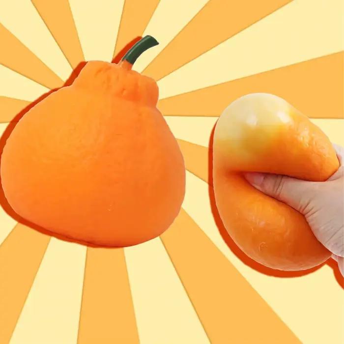 Balle anti-stress réaliste en forme d'orange - Jouet à presser à remontée lente pour soulager l'anxiété