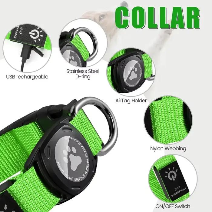 Collier pour chien LED avec support AirTag intégré