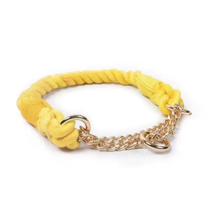 Collier pour chien avec chaîne en acier inoxydable et corde en coton tressé