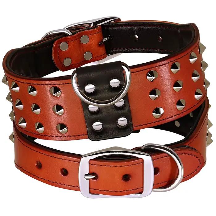 Collier de gros chien clouté à pointes colliers larges en cuir véritable pour chiens moyens et grands