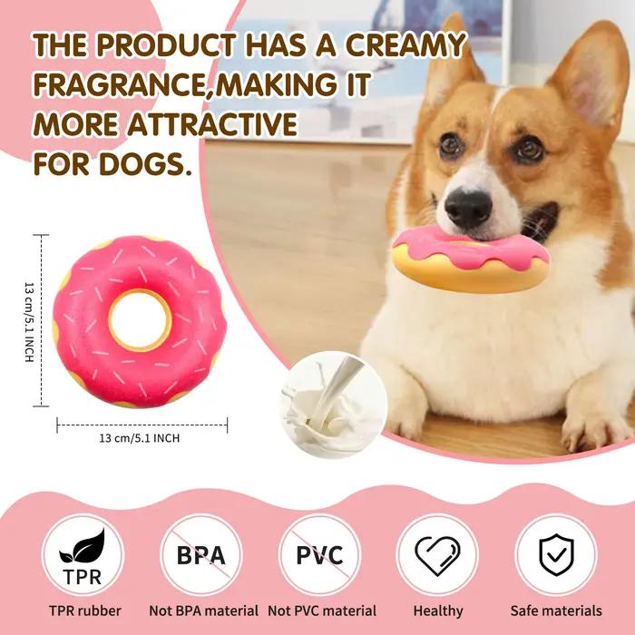 Jouet pour chien en caoutchouc en forme de donut avec fonctions de nettoyage des dents
